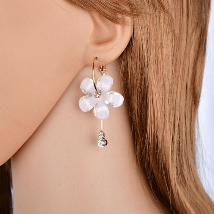 Elegant Rhinestone Flower Long Tassel Pendant Huggie Earrings Statement Jewelry Image 1