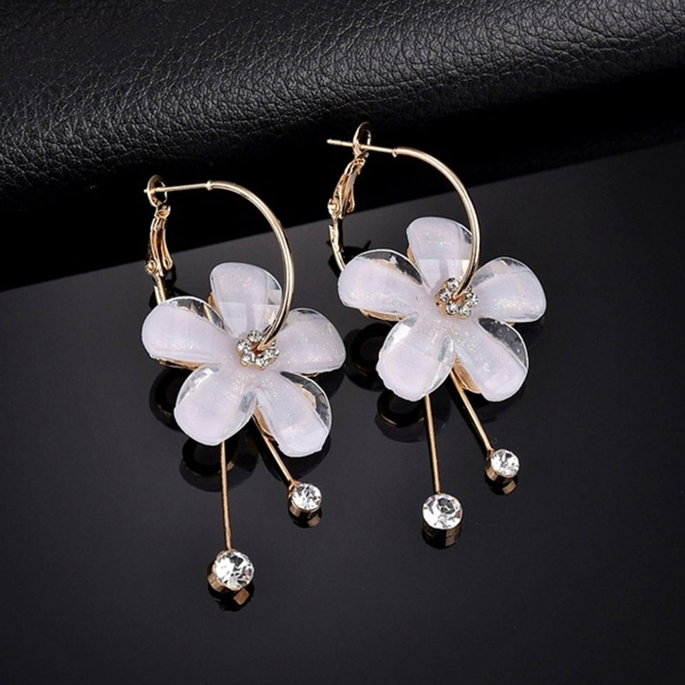 Elegant Rhinestone Flower Long Tassel Pendant Huggie Earrings Statement Jewelry Image 2