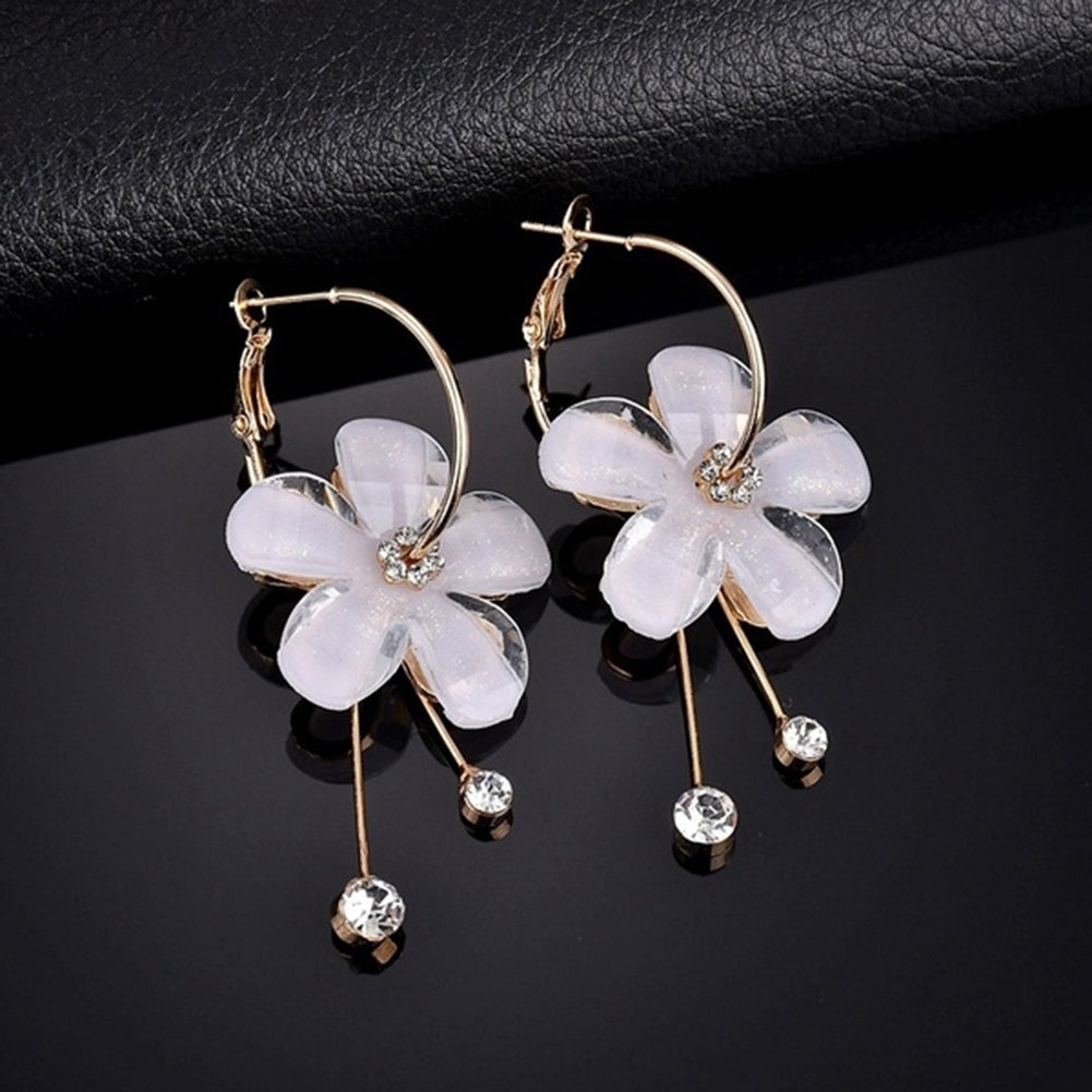 Elegant Rhinestone Flower Long Tassel Pendant Huggie Earrings Statement Jewelry Image 3