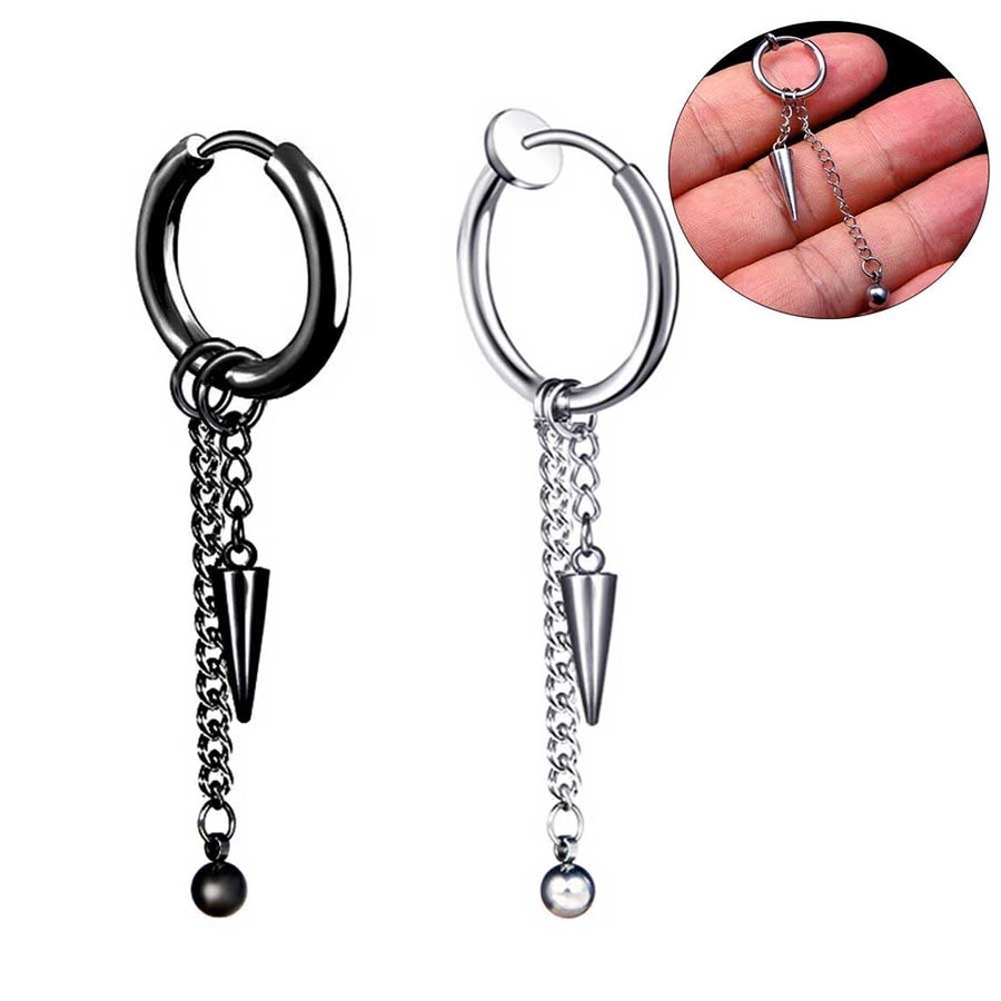 1Pc Men Fashion Long Chain Ear Piercing Loop Clip Hoop Earring Jewelry Gift Image 1