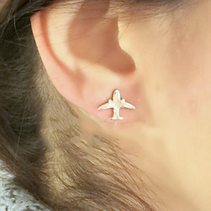 Unique Women Airplane Ear Studs Girls Silver Plated Aircraft Earrings Gifts Image 4