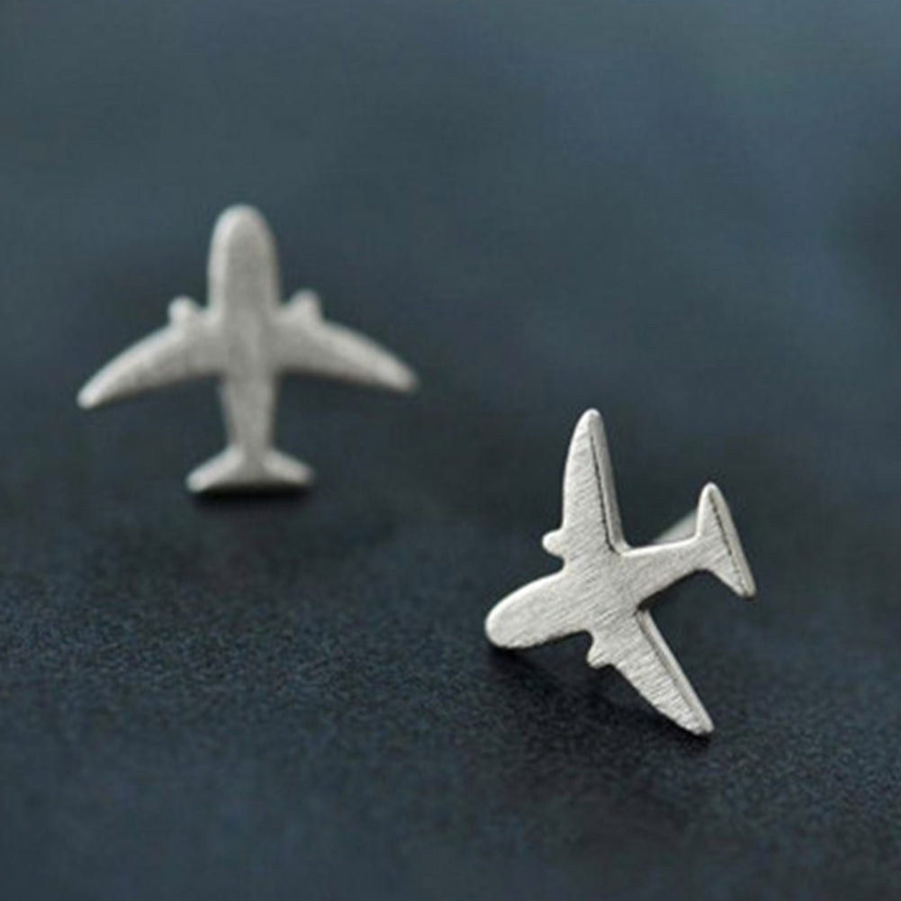 Unique Women Airplane Ear Studs Girls Silver Plated Aircraft Earrings Gifts Image 6