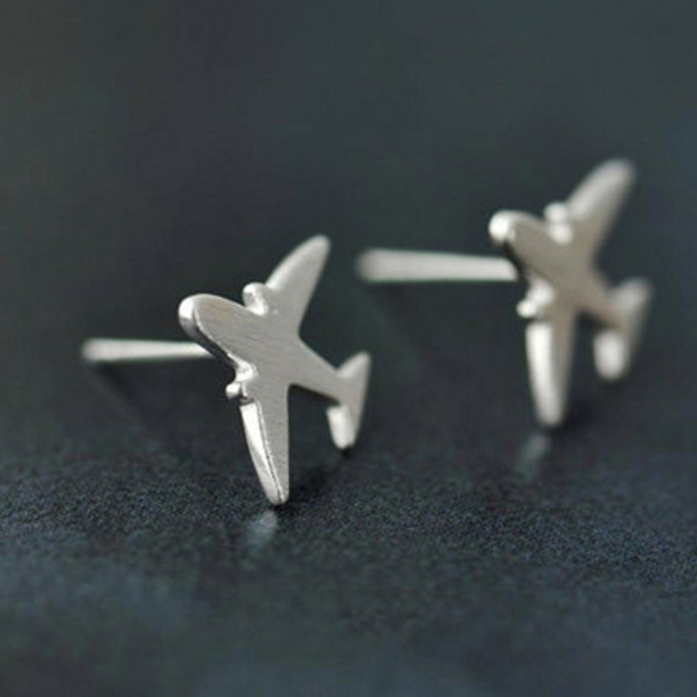 Unique Women Airplane Ear Studs Girls Silver Plated Aircraft Earrings Gifts Image 7