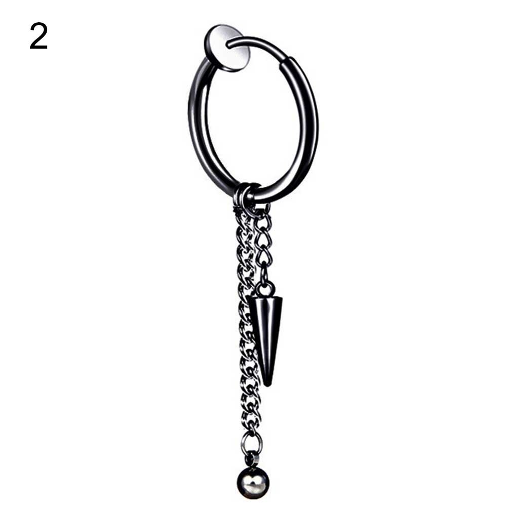 1Pc Men Fashion Long Chain Ear Piercing Loop Clip Hoop Earring Jewelry Gift Image 1