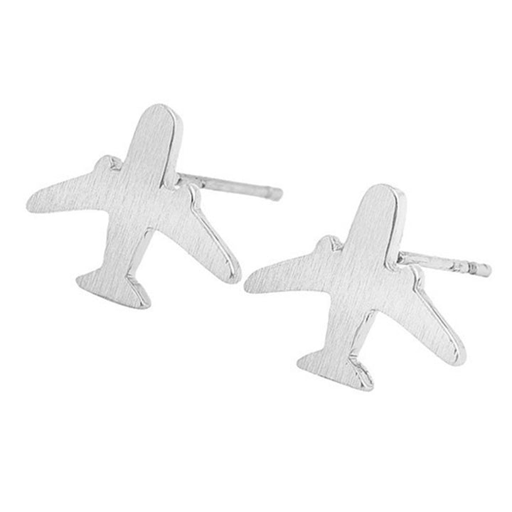 Unique Women Airplane Ear Studs Girls Silver Plated Aircraft Earrings Gifts Image 1