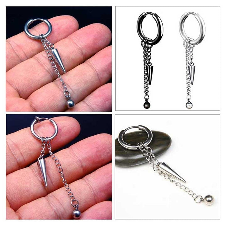 1Pc Men Fashion Long Chain Ear Piercing Loop Clip Hoop Earring Jewelry Gift Image 8