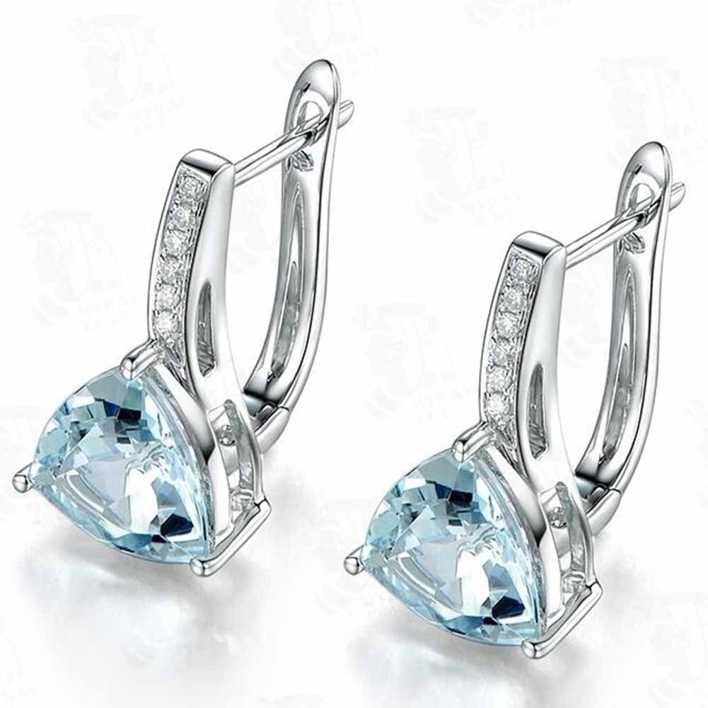 Elegant Women Faux Sapphire Rhinestone Inlaid Drop Huggie Earrings Eardrops Image 2