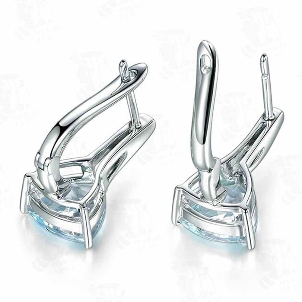 Elegant Women Faux Sapphire Rhinestone Inlaid Drop Huggie Earrings Eardrops Image 4