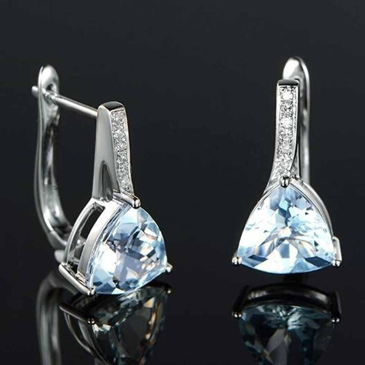 Elegant Women Faux Sapphire Rhinestone Inlaid Drop Huggie Earrings Eardrops Image 4