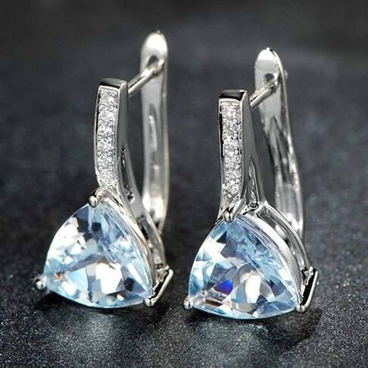 Elegant Women Faux Sapphire Rhinestone Inlaid Drop Huggie Earrings Eardrops Image 6