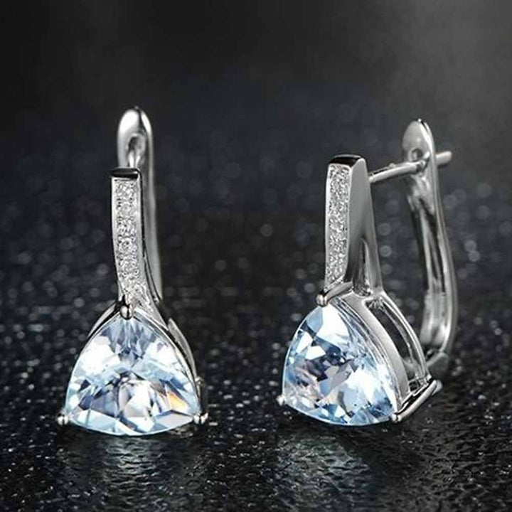 Elegant Women Faux Sapphire Rhinestone Inlaid Drop Huggie Earrings Eardrops Image 7