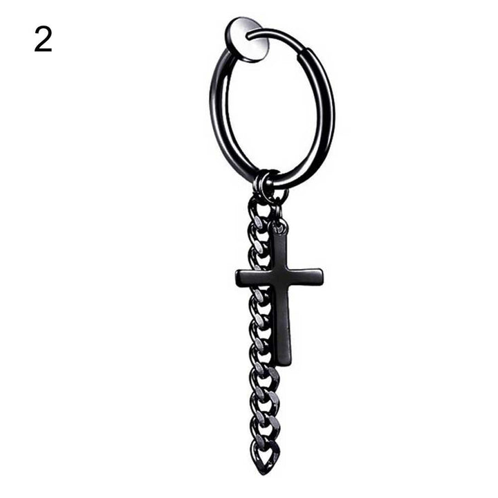 1Pc Fashion Men Tassel Chain Cross Charm Ear Clip Hoop Huggie Earring Jewelry Image 8