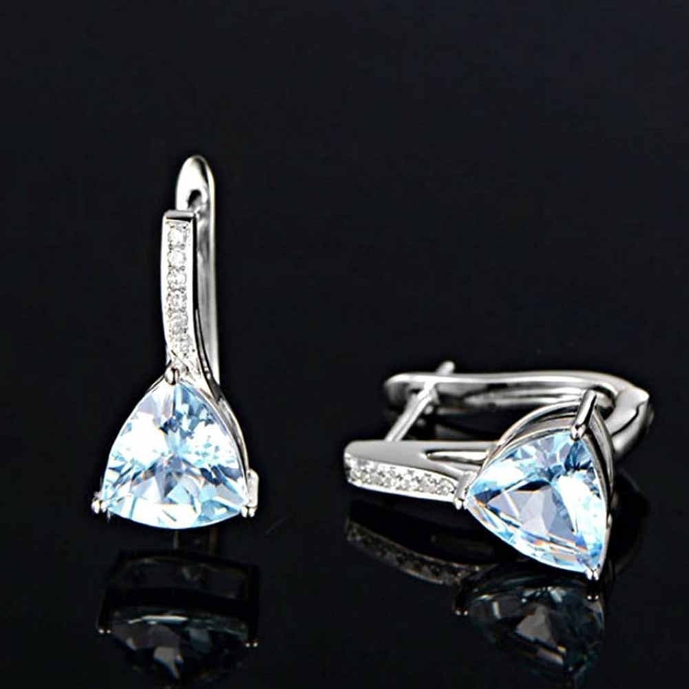 Elegant Women Faux Sapphire Rhinestone Inlaid Drop Huggie Earrings Eardrops Image 8