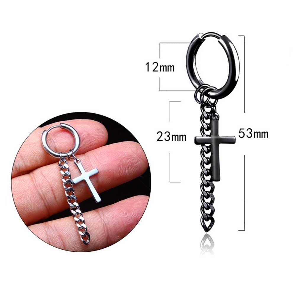 1Pc Fashion Men Tassel Chain Cross Charm Ear Clip Hoop Huggie Earring Jewelry Image 9