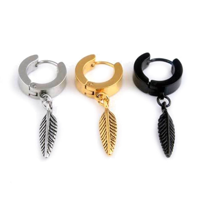 1Pc Punk Men Feather Pendant Stainless Steel Hoop Earring Party Jewelry Gift Image 1