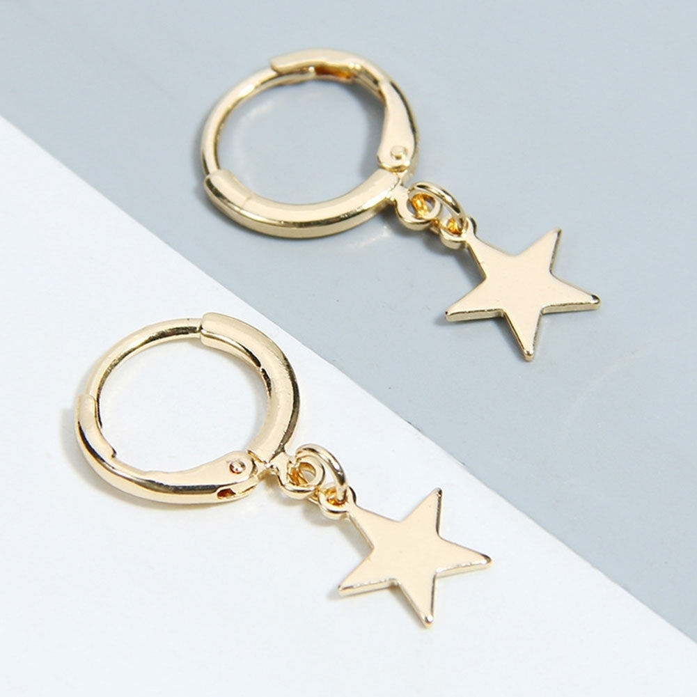 Fashion Women Simple Pentacle Pendant Hoop Huggie Earrings Party Jewelry Gift Image 4