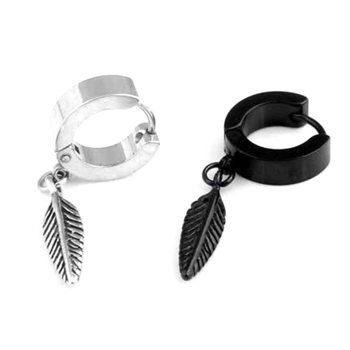 1Pc Punk Men Feather Pendant Stainless Steel Hoop Earring Party Jewelry Gift Image 2