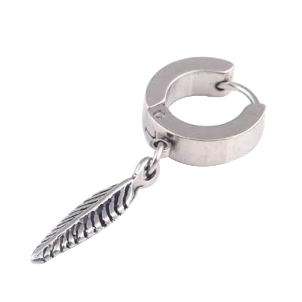 1Pc Punk Men Feather Pendant Stainless Steel Hoop Earring Party Jewelry Gift Image 3