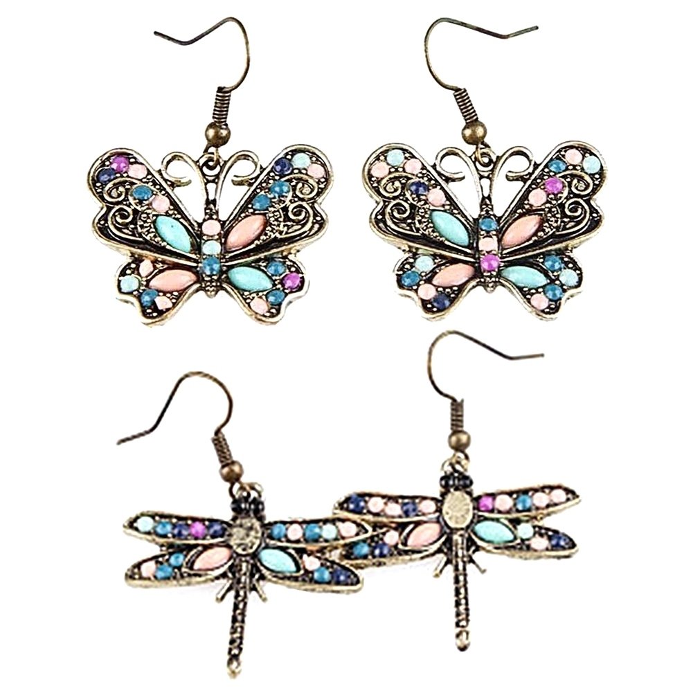 Bohemian Women Butterfly Dragonfly Rhinestone Charm Hook Earrings Jewelry Gift Image 1