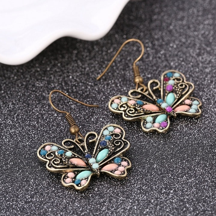 Bohemian Women Butterfly Dragonfly Rhinestone Charm Hook Earrings Jewelry Gift Image 2