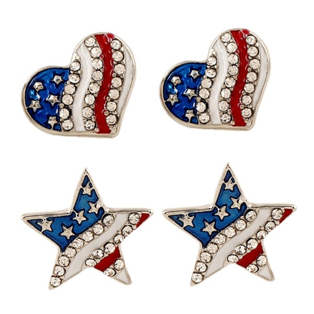 Women Rhinestone Star Love Heart American Flag Ear Studs Piercing Earrings Gift Image 1