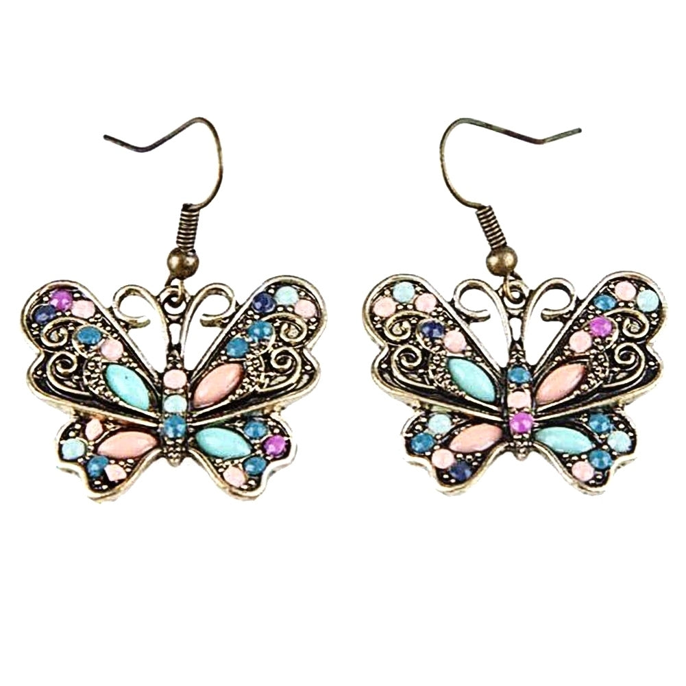 Bohemian Women Butterfly Dragonfly Rhinestone Charm Hook Earrings Jewelry Gift Image 4