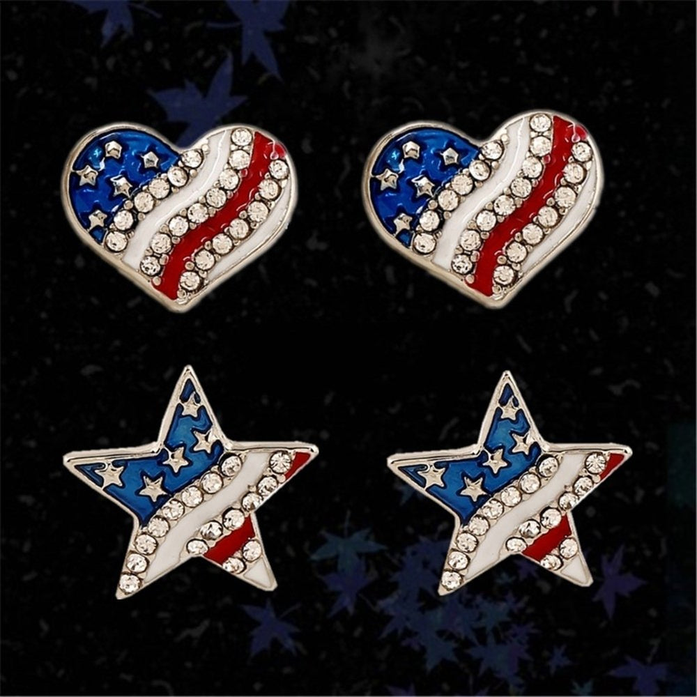 Women Rhinestone Star Love Heart American Flag Ear Studs Piercing Earrings Gift Image 2