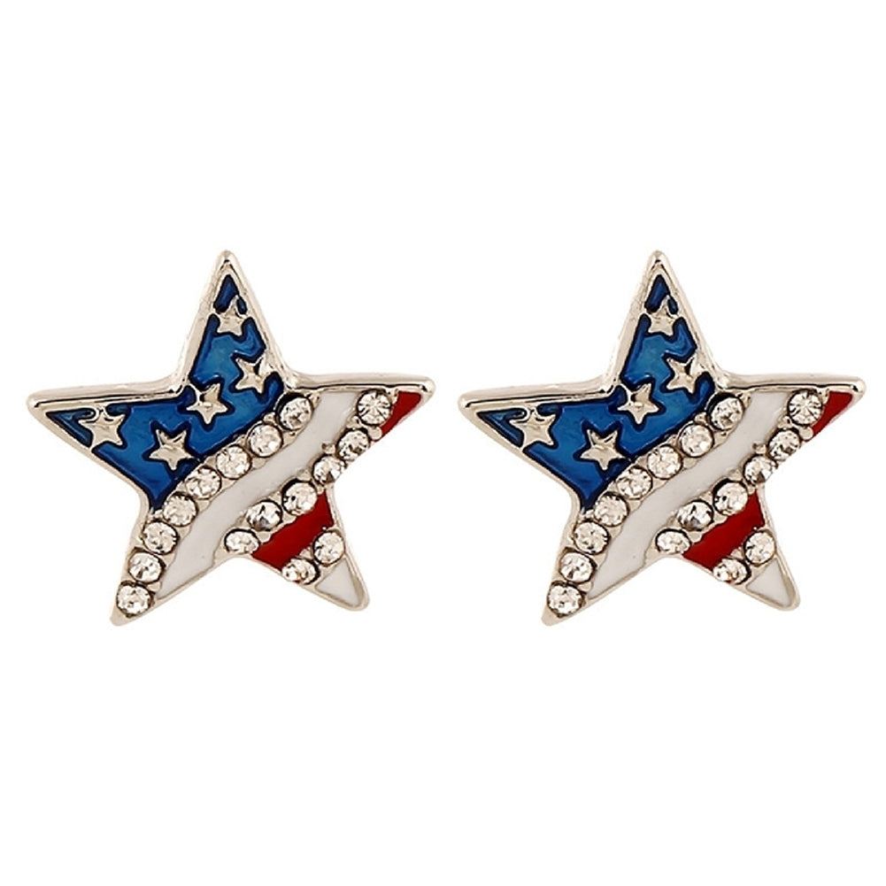 Women Rhinestone Star Love Heart American Flag Ear Studs Piercing Earrings Gift Image 3