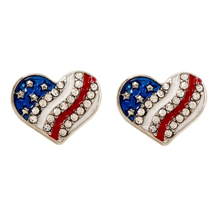 Women Rhinestone Star Love Heart American Flag Ear Studs Piercing Earrings Gift Image 4