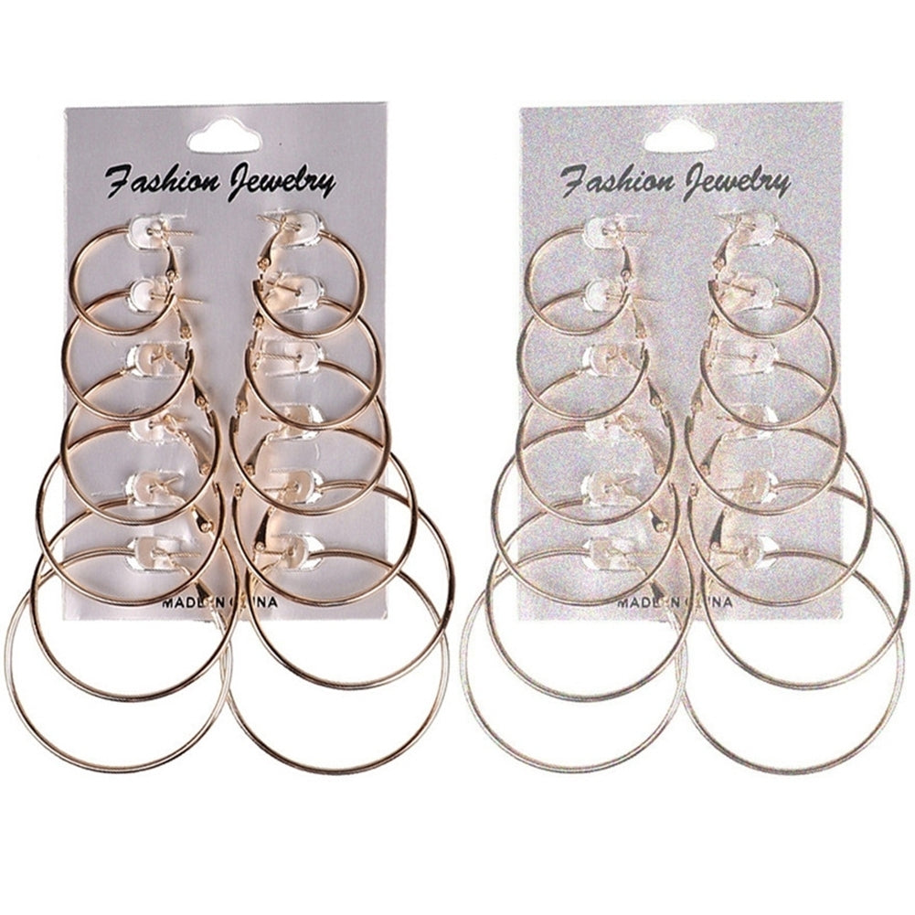6Pcs Fashion Unisex Metal Geometric Hoop Earrings Jewelry Accessories Gifts Image 1