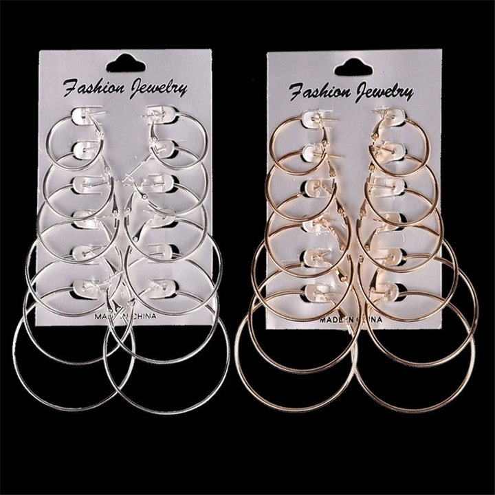 6Pcs Fashion Unisex Metal Geometric Hoop Earrings Jewelry Accessories Gifts Image 3