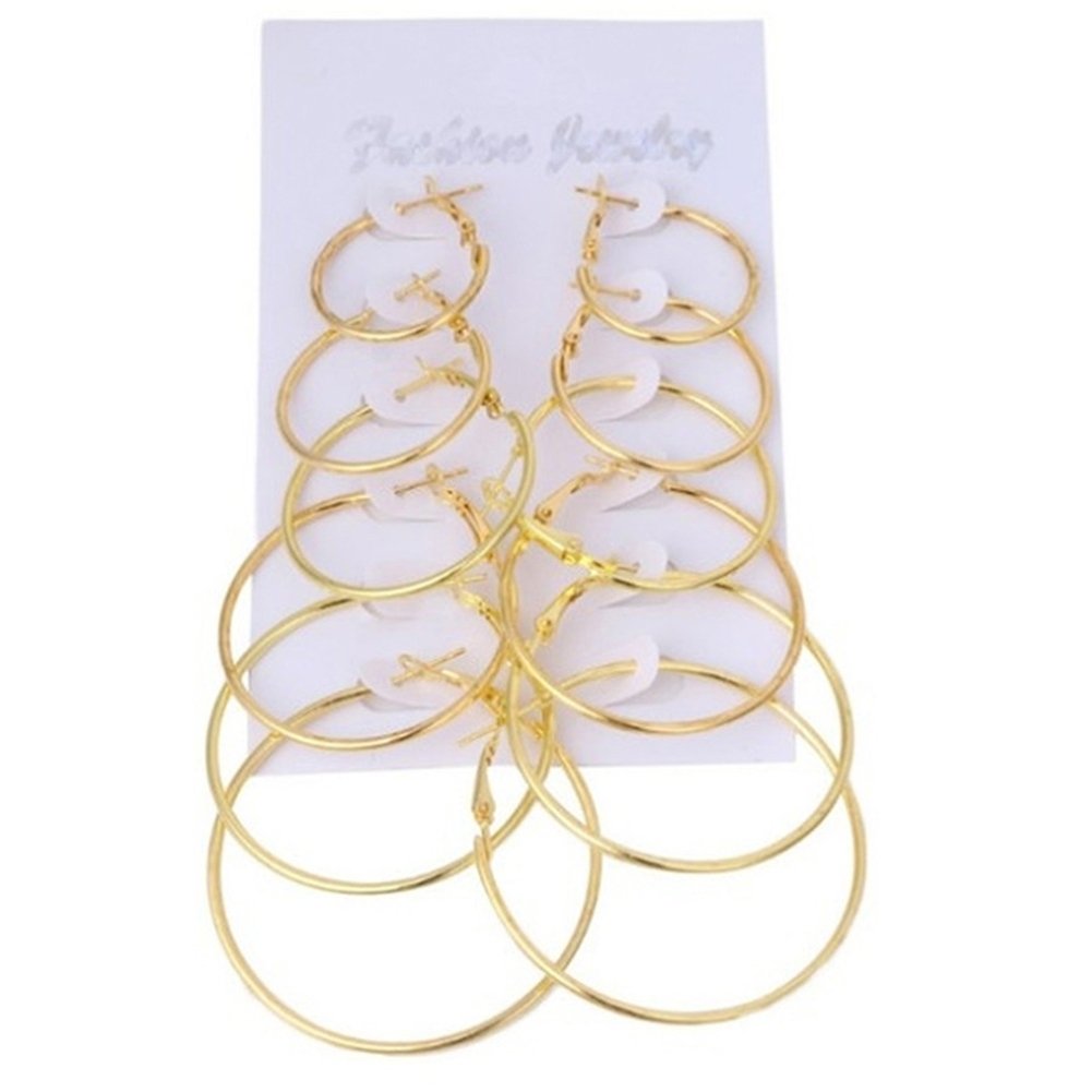 6Pcs Fashion Unisex Metal Geometric Hoop Earrings Jewelry Accessories Gifts Image 4