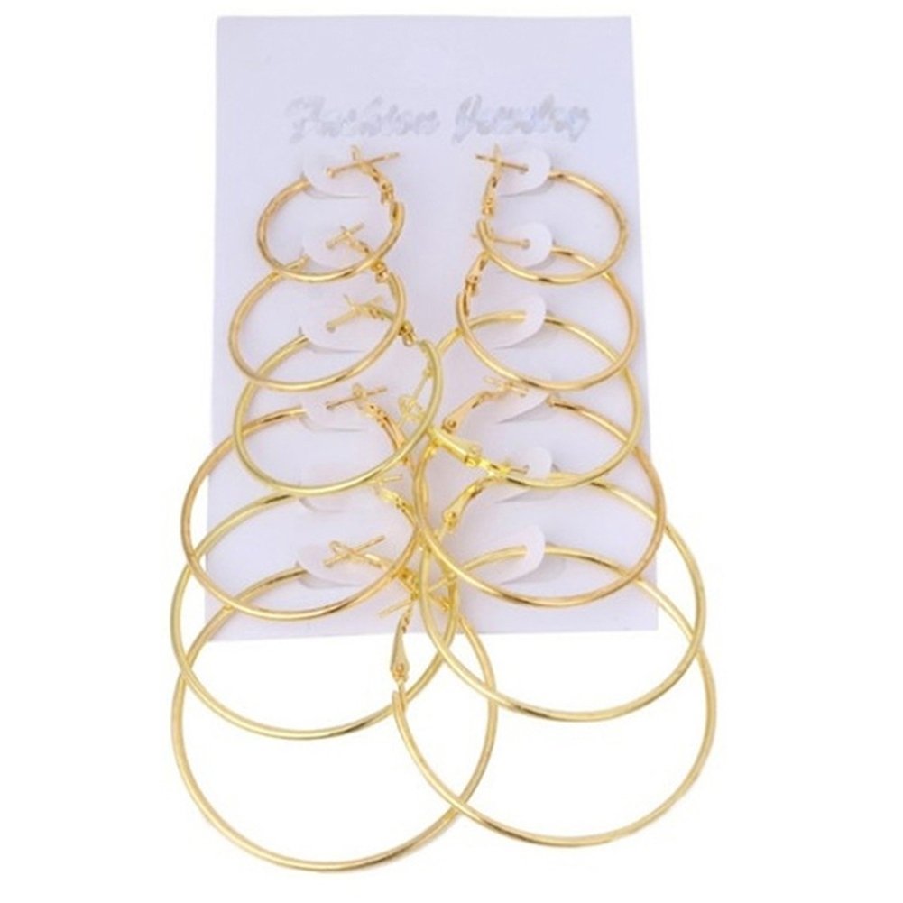 6Pcs Fashion Unisex Metal Geometric Hoop Earrings Jewelry Accessories Gifts Image 1