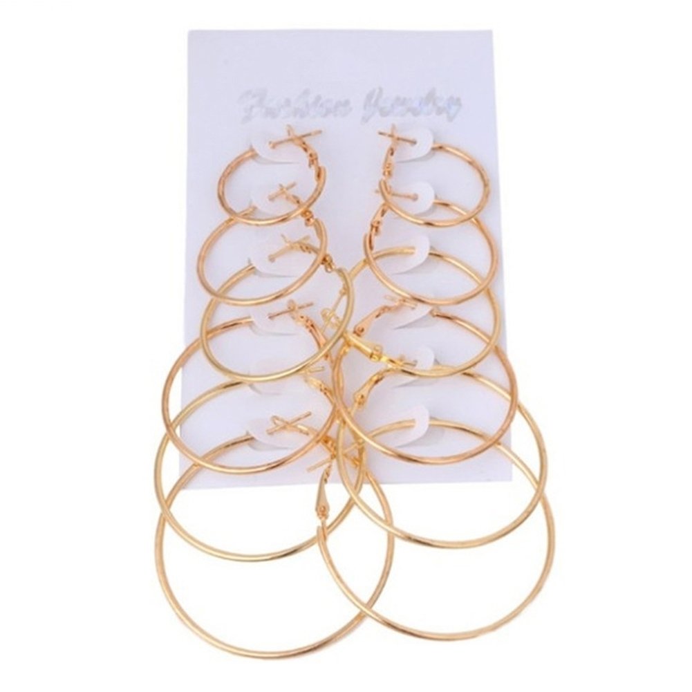 6Pcs Fashion Unisex Metal Geometric Hoop Earrings Jewelry Accessories Gifts Image 7