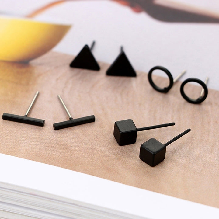 4Pairs Simple Square Round Triangle Bar Ear Studs Set Women Geometry Earrings Image 1