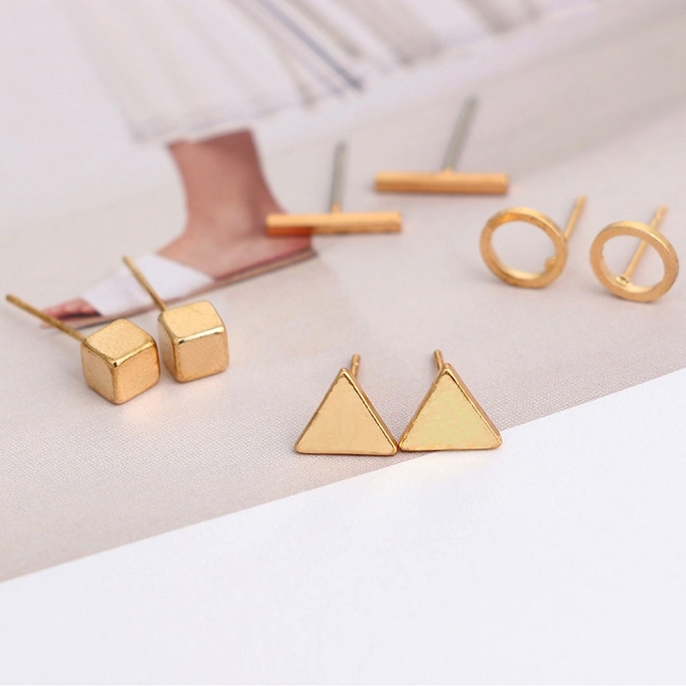 4Pairs Simple Square Round Triangle Bar Ear Studs Set Women Geometry Earrings Image 2