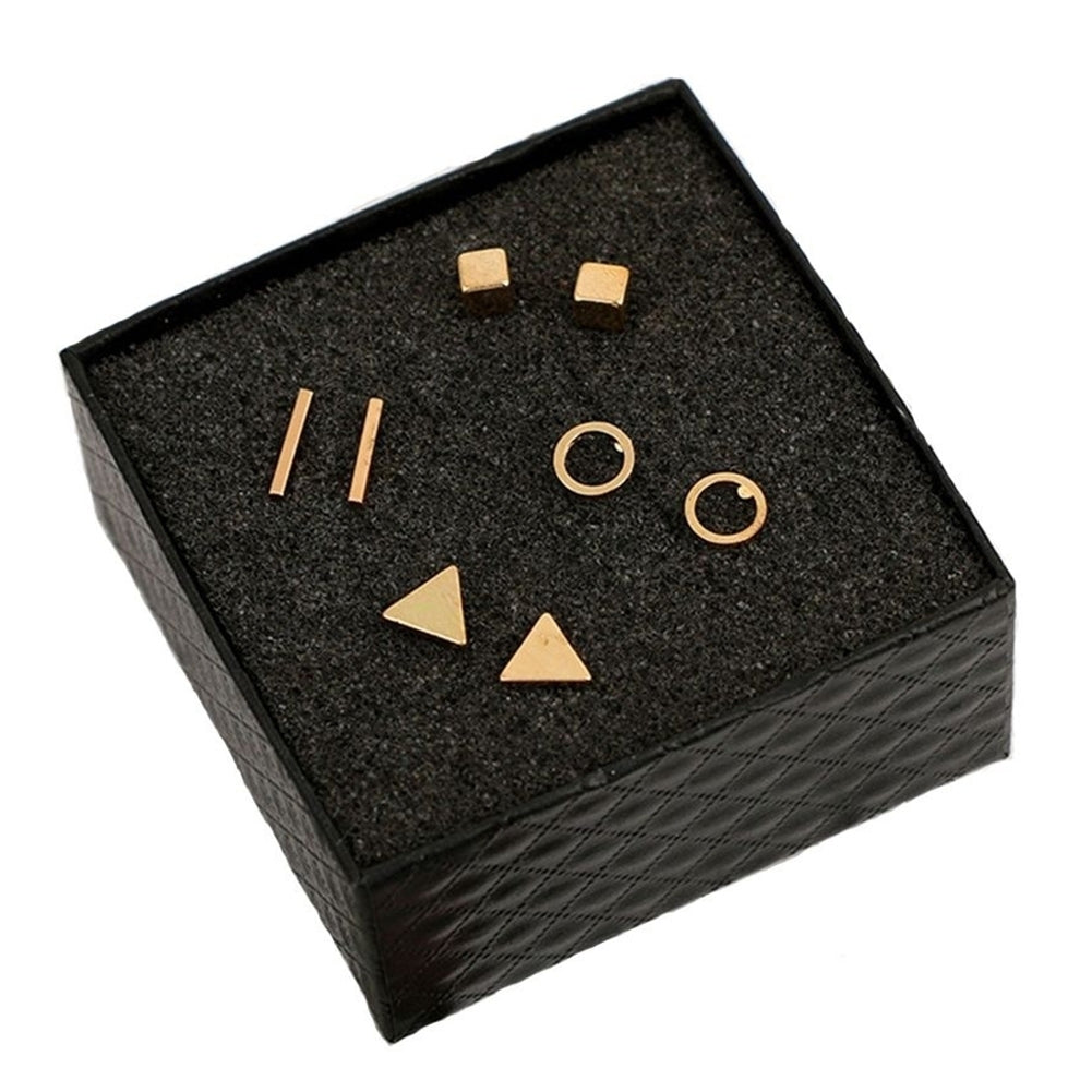 4Pairs Simple Square Round Triangle Bar Ear Studs Set Women Geometry Earrings Image 4