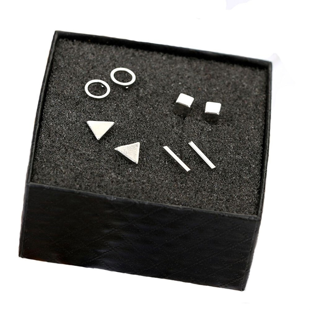 4Pairs Simple Square Round Triangle Bar Ear Studs Set Women Geometry Earrings Image 4