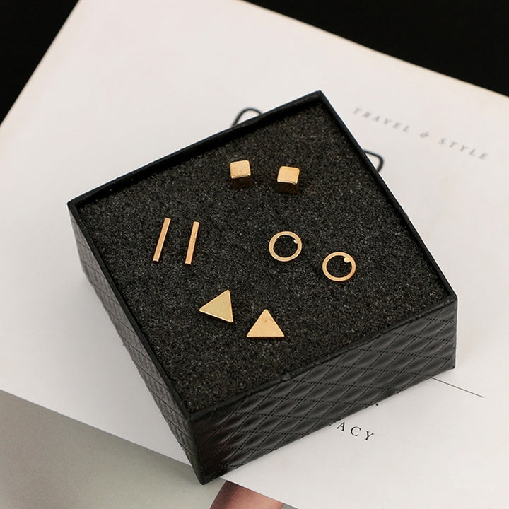 4Pairs Simple Square Round Triangle Bar Ear Studs Set Women Geometry Earrings Image 7