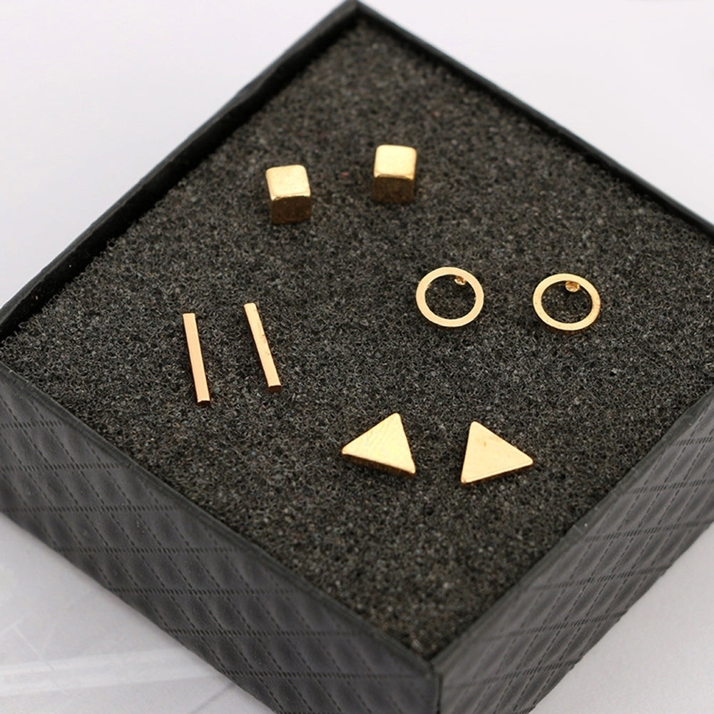 4Pairs Simple Square Round Triangle Bar Ear Studs Set Women Geometry Earrings Image 8