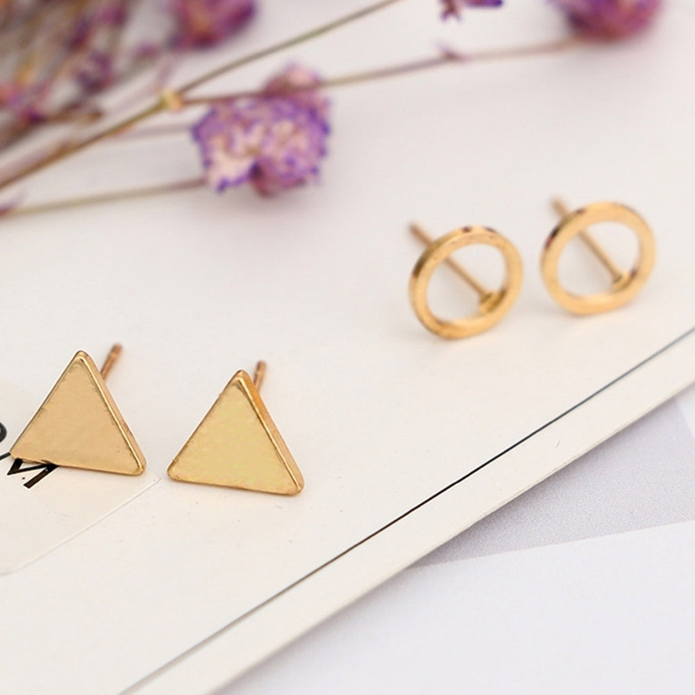 4Pairs Simple Square Round Triangle Bar Ear Studs Set Women Geometry Earrings Image 10