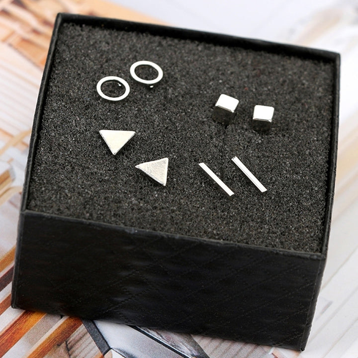 4Pairs Simple Square Round Triangle Bar Ear Studs Set Women Geometry Earrings Image 11