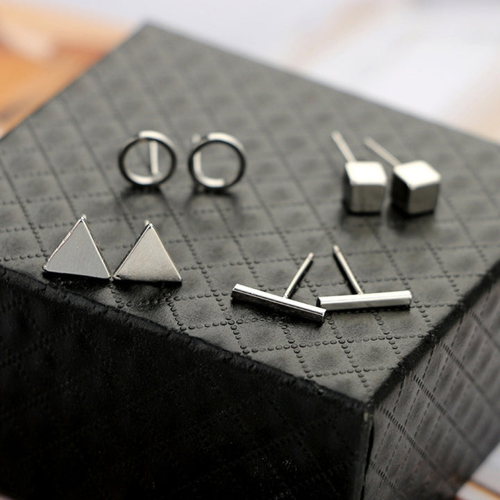 4Pairs Simple Square Round Triangle Bar Ear Studs Set Women Geometry Earrings Image 12