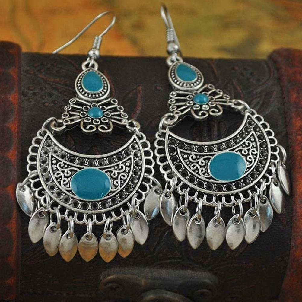 Bohemian Faux Gemstone Geometric Dangle Hook Earrings Women Banquet Jewelry Image 8