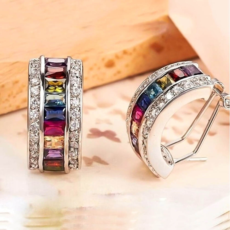 1Pc Glitter Colorful Rectangular Faux Gem Rhinestone Lady Ear Cuff Clip Earring Image 1