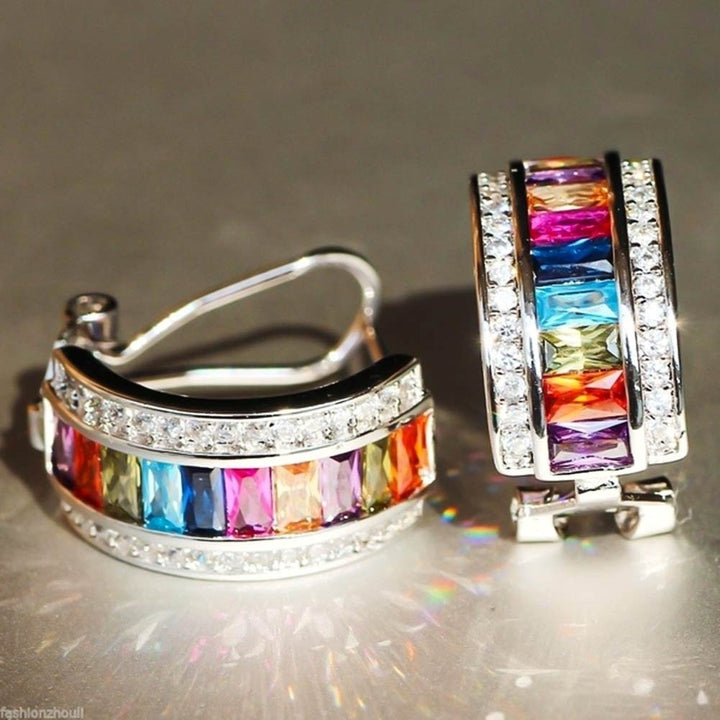 1Pc Glitter Colorful Rectangular Faux Gem Rhinestone Lady Ear Cuff Clip Earring Image 3