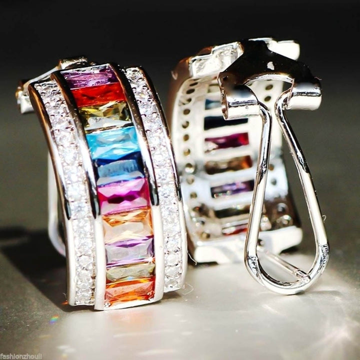 1Pc Glitter Colorful Rectangular Faux Gem Rhinestone Lady Ear Cuff Clip Earring Image 4