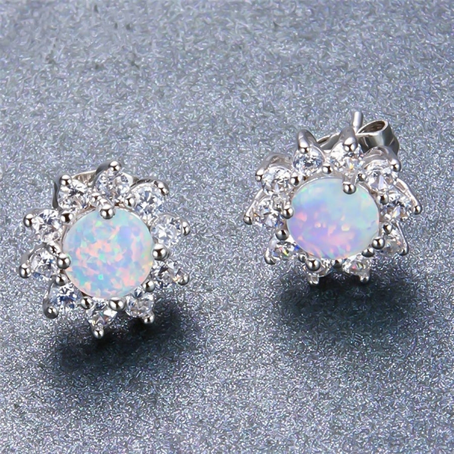 Shiny Round Faux Opal Crown Shape Charm Stud Earrings Women Party Jewelry Gift Image 1