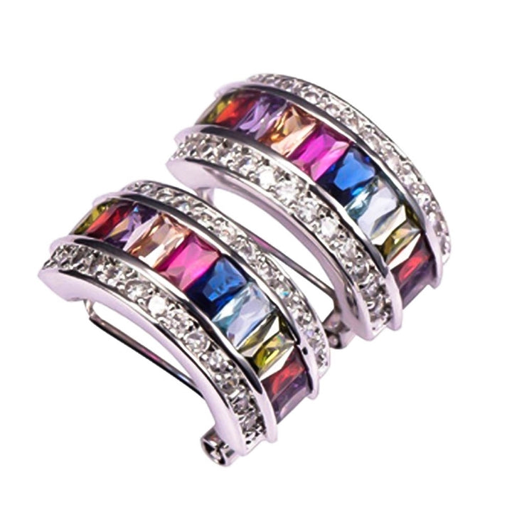 1Pc Glitter Colorful Rectangular Faux Gem Rhinestone Lady Ear Cuff Clip Earring Image 4