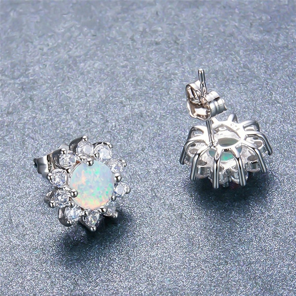 Shiny Round Faux Opal Crown Shape Charm Stud Earrings Women Party Jewelry Gift Image 2